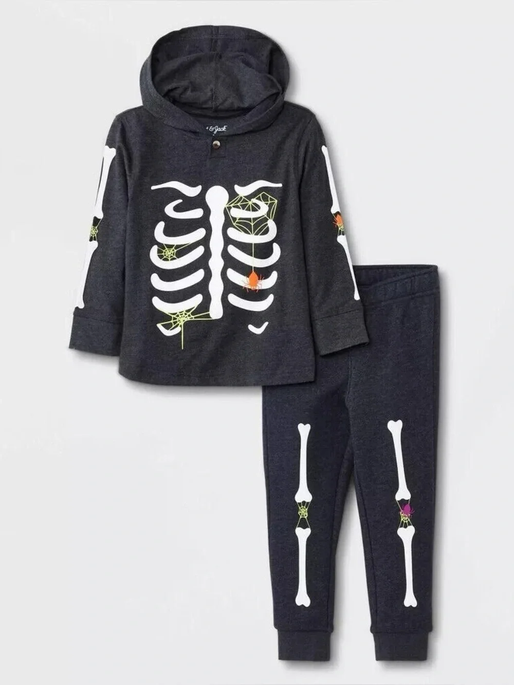 CAT & JACK 2 PC SKELETON SWEATSUIT - GRAY VARIOUS SIZES (NEW WITH TAGS) A10